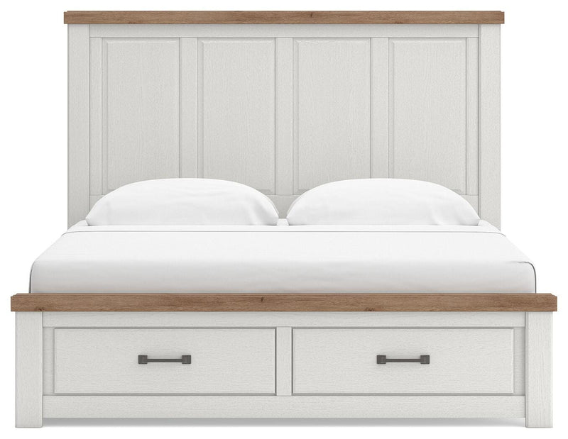 Savonport King Panel Storage Bed, Dresser, Mirror, Chest and Nightstand in White/Brown - PKG025314