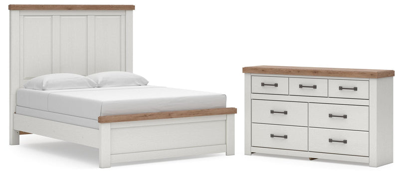 Savonport Queen Panel Bed and Dresser in White/Brown - PKG025562