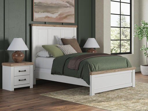 Savonport Queen Panel Bed, Dresser and Nightstand in White/Brown - PKG025563