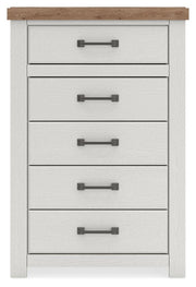 Savonport Queen Panel Bed, Dresser, Mirror and Chest in White/Brown - PKG025560