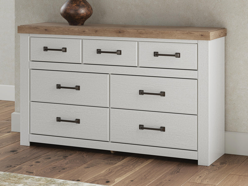 Savonport Queen Panel Bed with Storage, Dresser and Chest in White/Brown - PKG025509