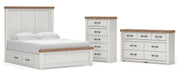 Savonport Queen Panel Bed with Storage, Dresser and Chest in White/Brown - PKG025509