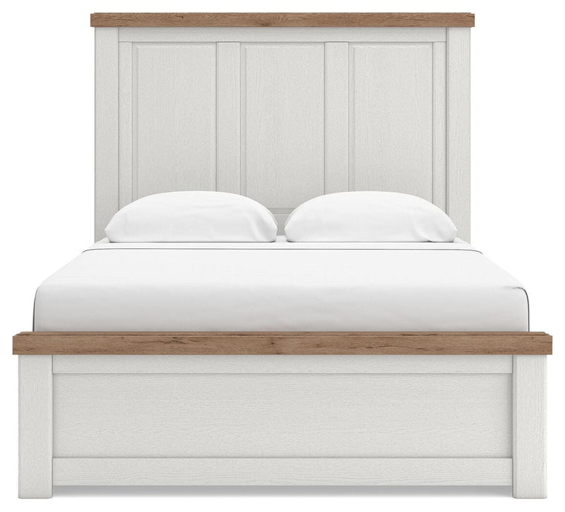 Savonport Queen Panel Bed with Storage, Dresser and Chest in White/Brown - PKG025509