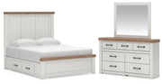 Savonport Queen Panel Bed with Storage, Dresser and Mirror in White/Brown - PKG025508