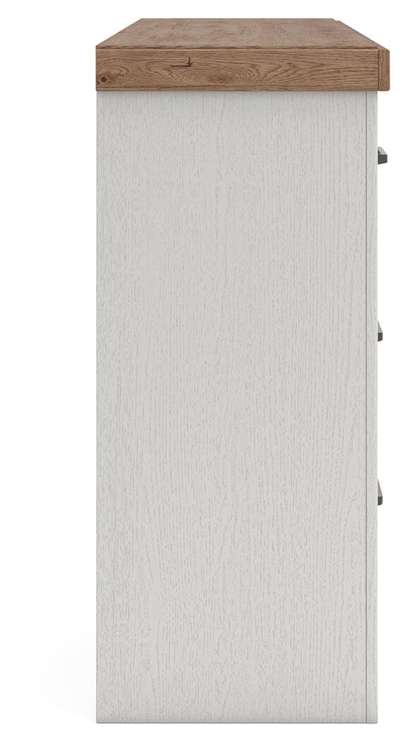 Savonport Queen Panel Bed with Storage, Dresser and Nightstand in White/Brown - PKG025515