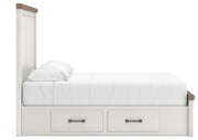 Savonport Queen Panel Bed with Storage. Dresser, Mirror and Nightstand in White/Brown - PKG025397