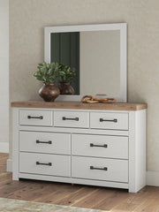 Savonport Queen Panel Bed with Storage. Dresser, Mirror and Nightstand in White/Brown - PKG025511