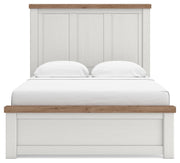 Savonport Queen Panel Bed with Storage, Dresser, Mirror, Chest and Nightstand in White/Brown - PKG025399
