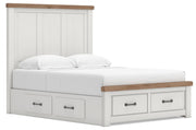 Savonport Queen Panel Storage Bed and Dresser in White/Brown - PKG025530