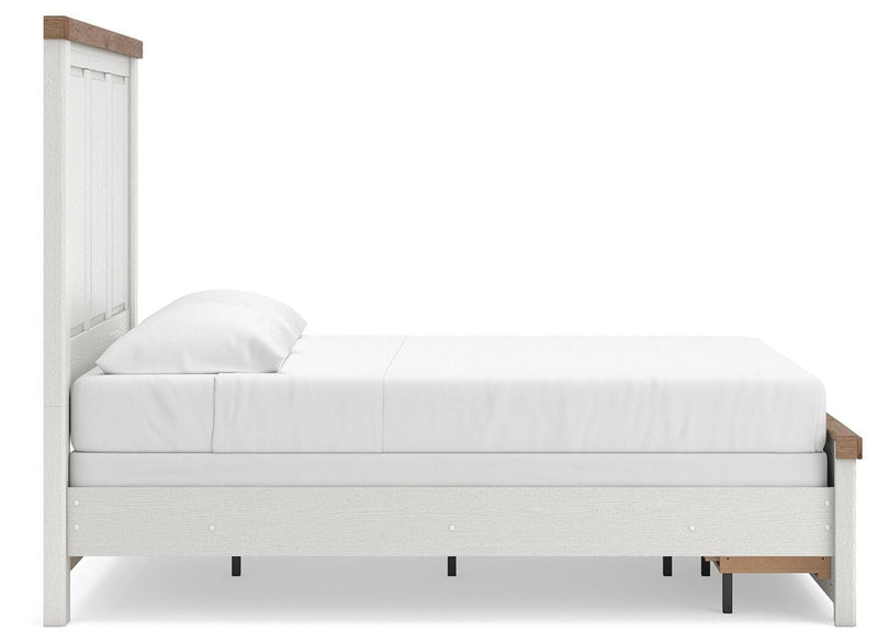 Savonport Queen Panel Storage Bed, Chest and Nightstand in White/Brown - PKG025582