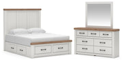 Savonport Queen Panel Storage Bed, Dresser and Mirror in White/Brown - PKG025524