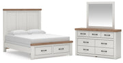 Savonport Queen Panel Storage Bed, Dresser and Mirror in White/Brown - PKG025580