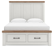 Savonport Queen Panel Storage Bed, Dresser and Mirror in White/Brown - PKG025580