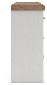 Savonport Queen Panel Storage Bed, Dresser and Nightstand in White/Brown - PKG025531