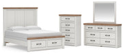 Savonport Queen Panel Storage Bed, Dresser, Mirror and Chest in White/Brown - PKG025584