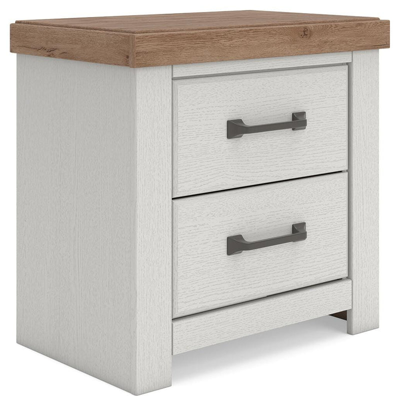 Savonport Queen Panel Storage Bed. Dresser, Mirror and Nightstand in White/Brown - PKG025527