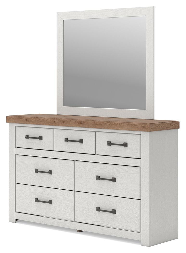 Savonport Queen Panel Storage Bed. Dresser, Mirror and Nightstand in White/Brown - PKG025583