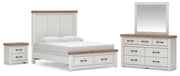 Savonport Queen Panel Storage Bed. Dresser, Mirror and Nightstand in White/Brown - PKG025583