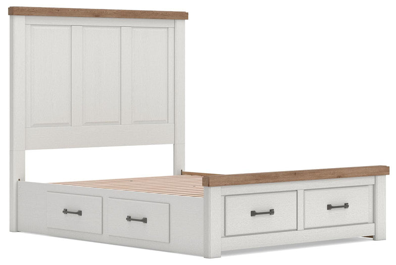 Savonport Queen Panel Storage Bed, Dresser, Mirror, Chest and Nightstand in White/Brown - PKG025529