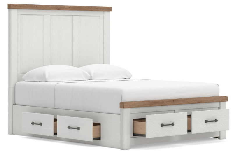 Savonport Queen Panel Storage Bed, Dresser, Mirror, Chest and Nightstand in White/Brown - PKG025529