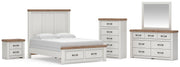 Savonport Queen Panel Storage Bed, Dresser, Mirror, Chest and Nightstand in White/Brown - PKG025585