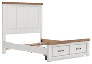 Savonport Queen Panel Storage Bed, Dresser, Mirror, Chest and Nightstand in White/Brown - PKG025585