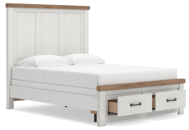 Savonport Queen Panel Storage Bed, Dresser, Mirror, Chest and Nightstand in White/Brown - PKG025585