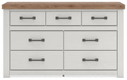 Savonport Twin Panel Bed, Dresser and Chest in White/Brown - PKG025541