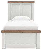 Savonport Twin Panel Bed, Dresser, Mirror and Chest in White/Brown - PKG025544