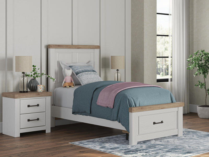 Savonport Twin Panel Storage Bed and Dresser in White/Brown - PKG025570