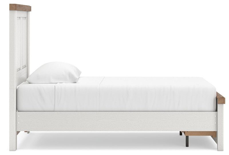 Savonport Twin Panel Storage Bed, Dresser and Chest in White/Brown - PKG025565