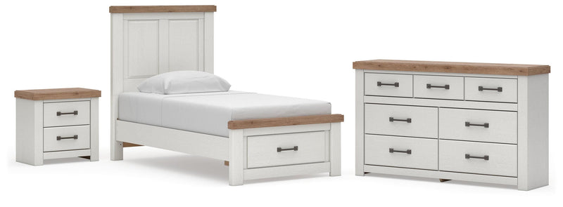 Savonport Twin Panel Storage Bed, Dresser and Nightstand in White/Brown - PKG025571