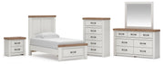 Savonport Twin Panel Storage Bed, Dresser, Mirror, Chest and Nightstand in White/Brown - PKG025569