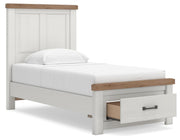 Savonport Twin Panel Storage Bed, Dresser, Mirror, Chest and Nightstand in White/Brown - PKG025569
