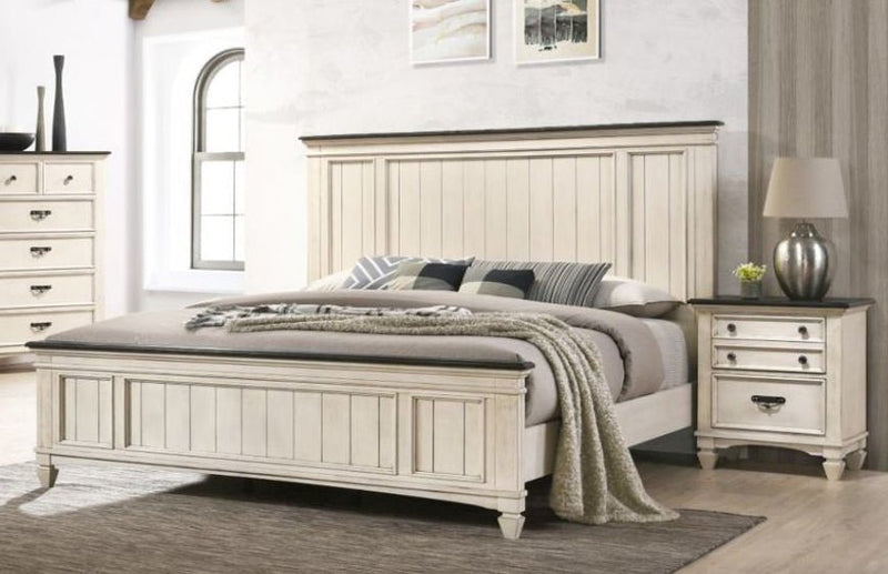 Sawyer Antique White - Brown King Panel Bed - DMV FurnitureKing Bed
