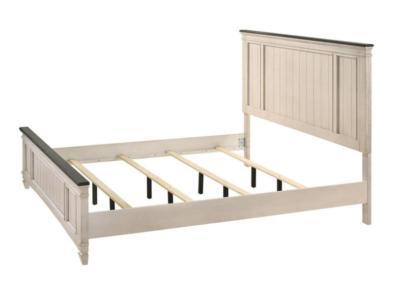 Sawyer Antique White - Brown Queen Panel Bed - DMV FurnitureQueen Bed