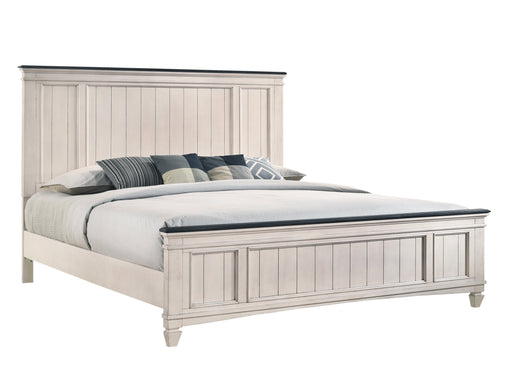 Sawyer Antique White/Brown King Panel Bed - DMV FurnitureKing Bed