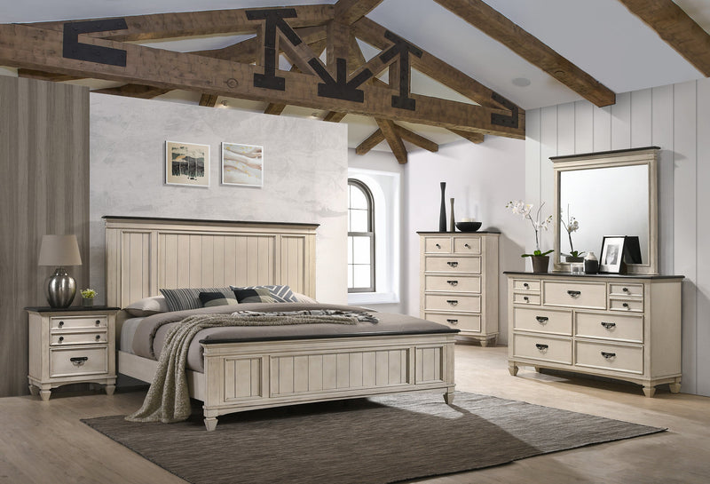 Sawyer Antique White/Brown Queen Panel Bed - DMV FurnitureQueen Bed