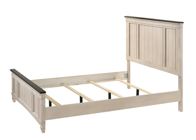 Sawyer Antique White/Brown Queen Panel Bed - DMV FurnitureQueen Bed
