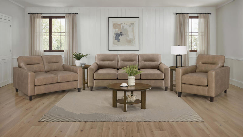 Scotland Faux Leather Upholstered Track Arm Loveseat Brown - 504668