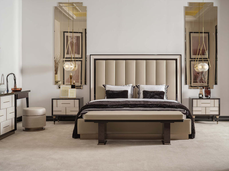 Senato Bedroom (Queen Frame With Headboard & Dresser With Mirror & Ottoman & 2 Nightstand & Bench) - 200-GAB-SEN-QB-SET