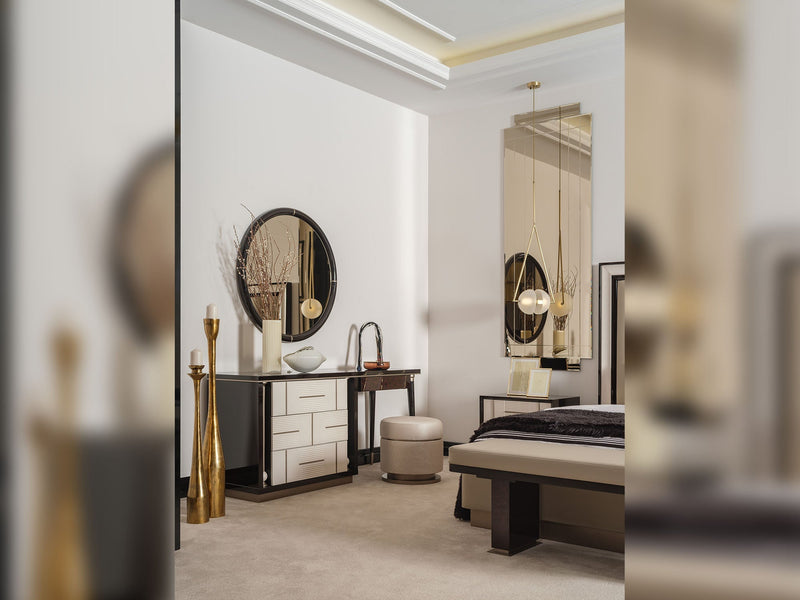 Senato Bedroom (Queen Frame With Headboard & Dresser With Mirror & Ottoman & 2 Nightstand & Bench) - 200-GAB-SEN-QB-SET