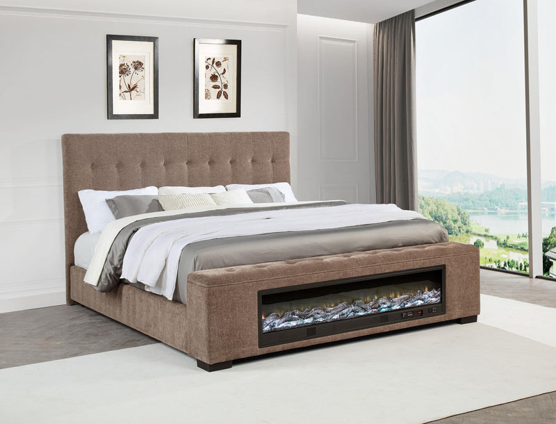 Senna Upholstered California King Audio Flame Visualizer Bed Brown - 305811KW