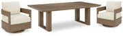 Serene Bay 2 Outdoor Lounge Chairs with End Table in Dark Brown/White from Ashley - DMV Furniture