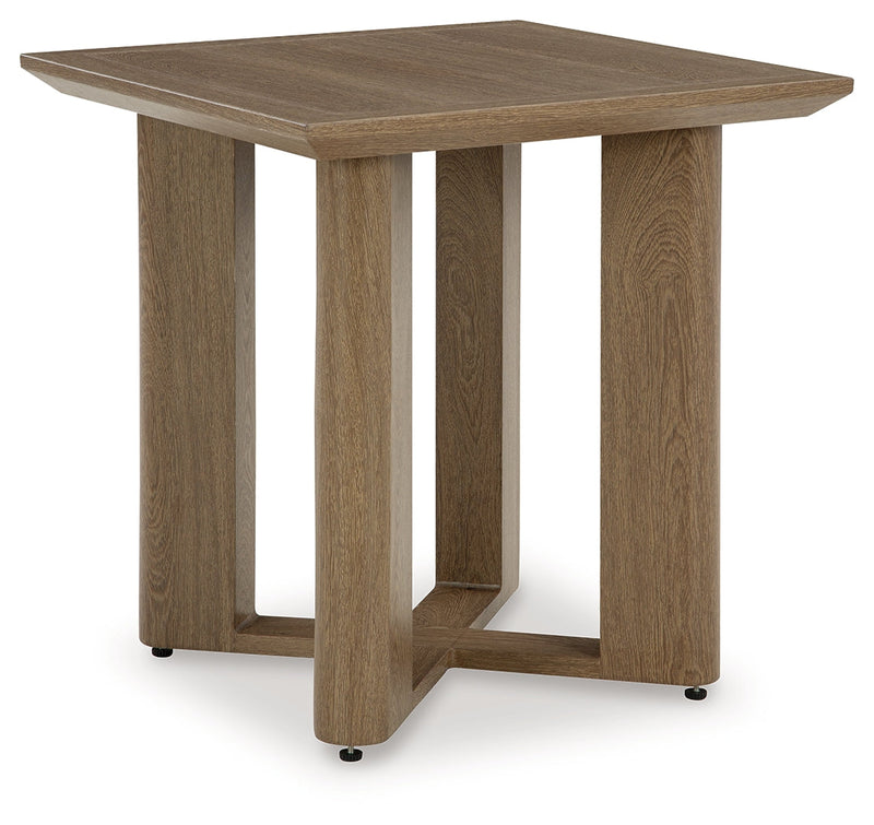 Serene Bay 2 Outdoor Lounge Chairs with End Table in Dark Brown/White from Ashley - DMV Furniture