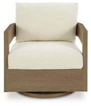Serene Bay 2 Outdoor Lounge Chairs with End Table in Dark Brown/White from Ashley - DMV Furniture