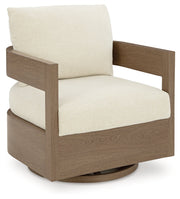 Serene Bay 2 Outdoor Lounge Chairs with End Table in Dark Brown/White from Ashley - DMV Furniture