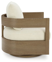 Serene Bay 2 Outdoor Lounge Chairs with End Table in Dark Brown/White from Ashley - DMV Furniture