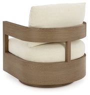 Serene Bay 2 Outdoor Lounge Chairs with End Table in Dark Brown/White from Ashley - DMV Furniture