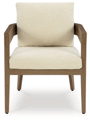 Serene Bay Dark Brown/White Outdoor Dining Arm Chair with Cushion (Set of 2) - P671-601A